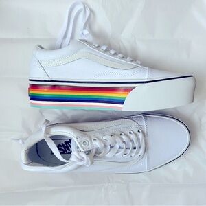 VANS Old Skool Stackform Pride Rainbow Womens White Canvas Sneaker